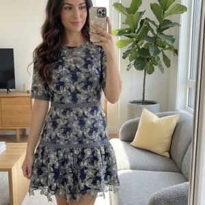 Just Me Navy and Cream Floral Lace Mini Dress